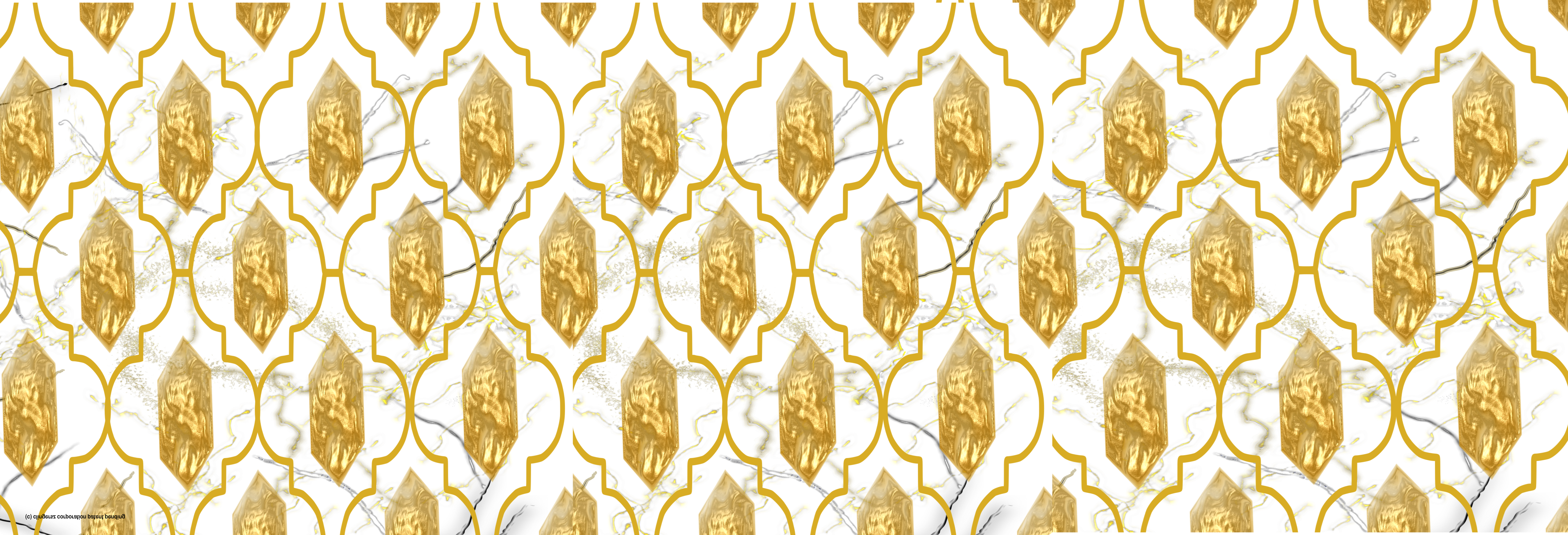Arabesque gold on white marble 59x20 Web